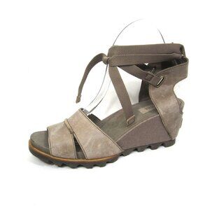 Sorel Joanie Wrap Size 8.5 Wedge Sandals Sahara Beige Greige Taupe
